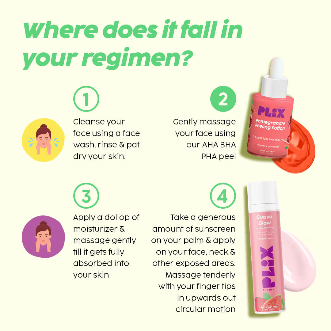 PLIX Pomegranate Peeling Solution For Glowing & Even Toned Skin with 25% AHA + 2% BHA + 5% PHA (30ml)