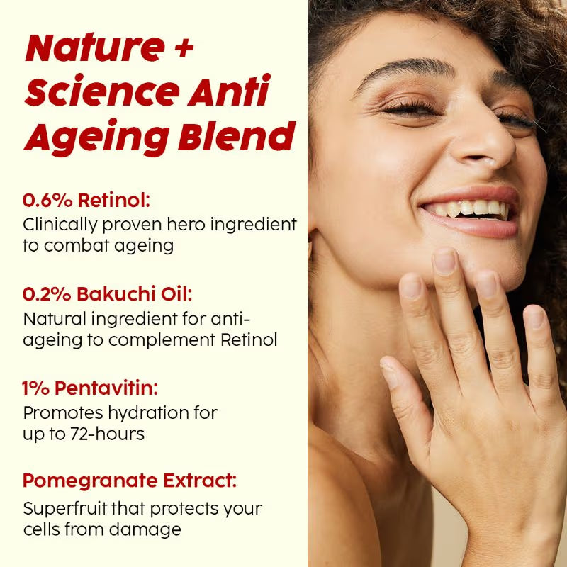 PLIX Pomegranate 0.6% Retinol & 0.2% Bakuchi Oil Night Face Serum To Reduce Fine Lines