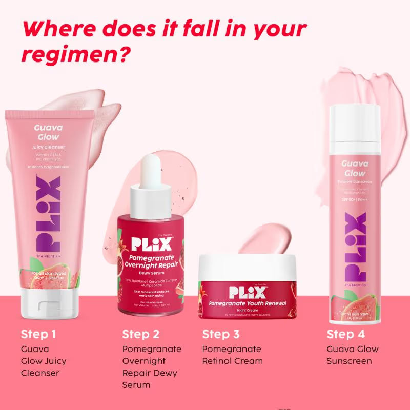 Plix Pomegranate Overnight Repair Dewy Serum for Ageless Glow With Ceramides Reduce Fine Lines (30ml)