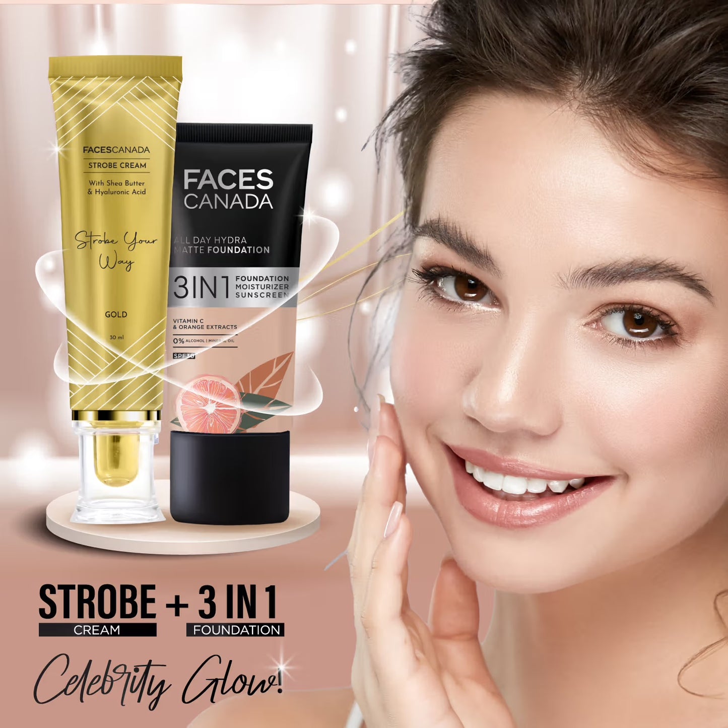 Faces Canada
Strobe Cream, - Primer + Highlighter + Moisturizer With Hyaluronic Acid
(30ml)