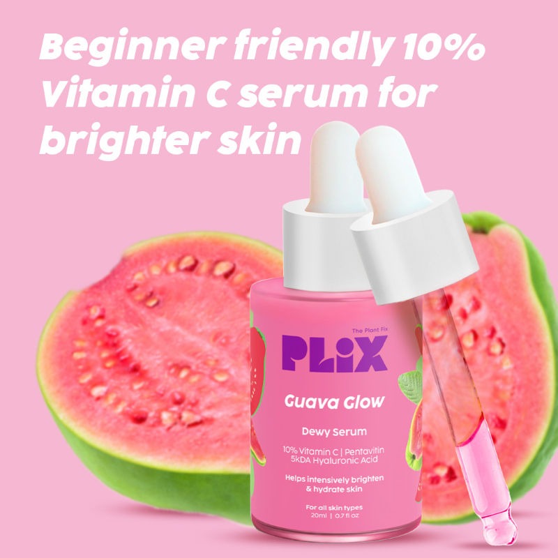 PLIX 10% Vitamin C Guava Face Serum for Skin Brightening & Even tone with Hyaluronic acid & Pentavitin (20ml)