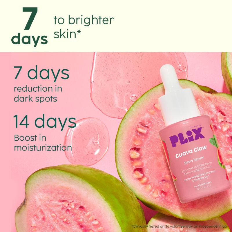 PLIX 10% Vitamin C Guava Face Serum for Skin Brightening & Even tone with Hyaluronic acid & Pentavitin (20ml)