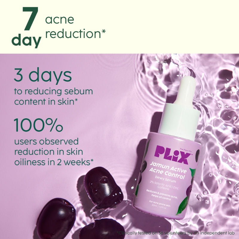PLIX 2% Salicylic Acid Jamun Active Acne Control Dewy Serum for Active Acne & Dark Spot Reduction (30ml)