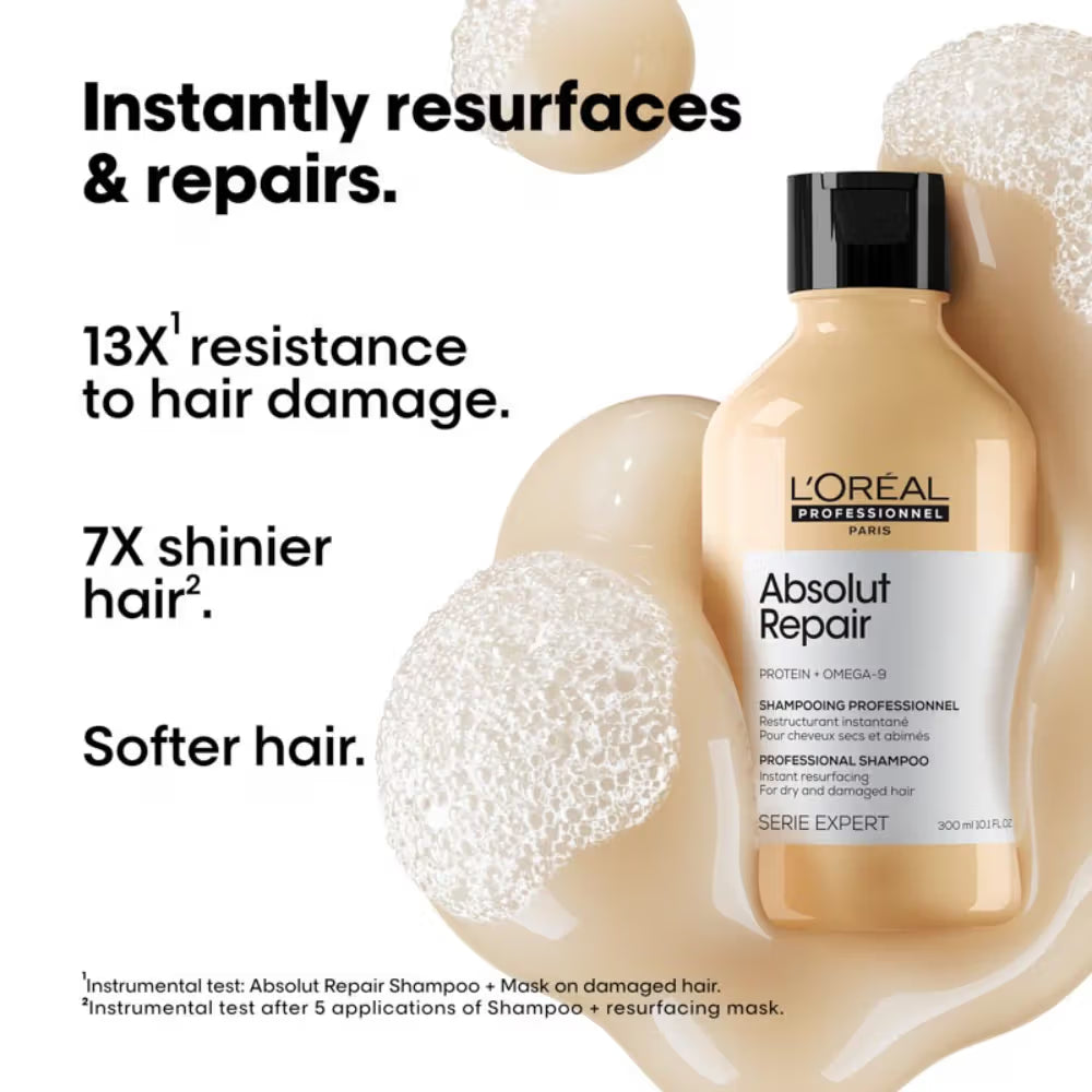 L'OREAL PROFESSIONNEL Absolut Repair Shampoo For Dry and Damaged Hair With Protein & Omega 9 (300 ml)