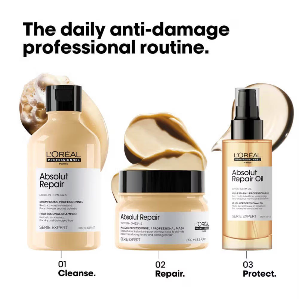 L'OREAL PROFESSIONNEL Absolut Repair Shampoo For Dry and Damaged Hair With Protein & Omega 9 (300 ml)