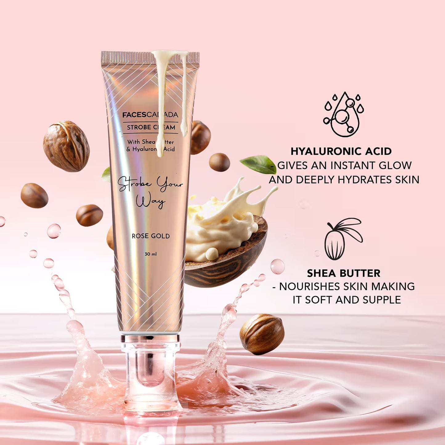 Faces Canada
Strobe Cream, - Primer + Highlighter + Moisturizer With Hyaluronic Acid
(30ml)