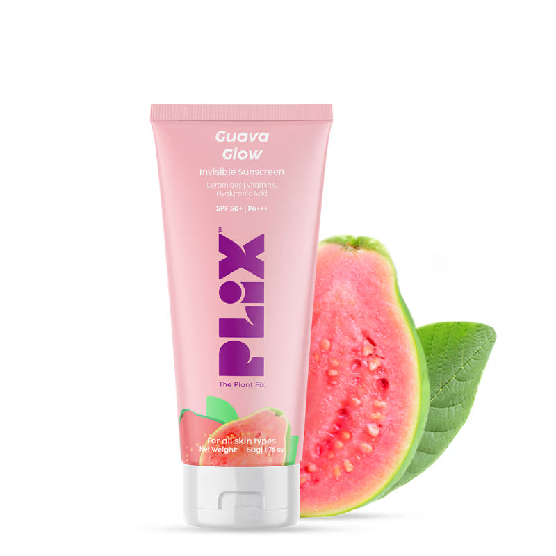 PLIX SPF 50+ Guava Glow Invisible Sunscreen Gel For UV A, UV B Protection with Ceramides and Vit C (50g)