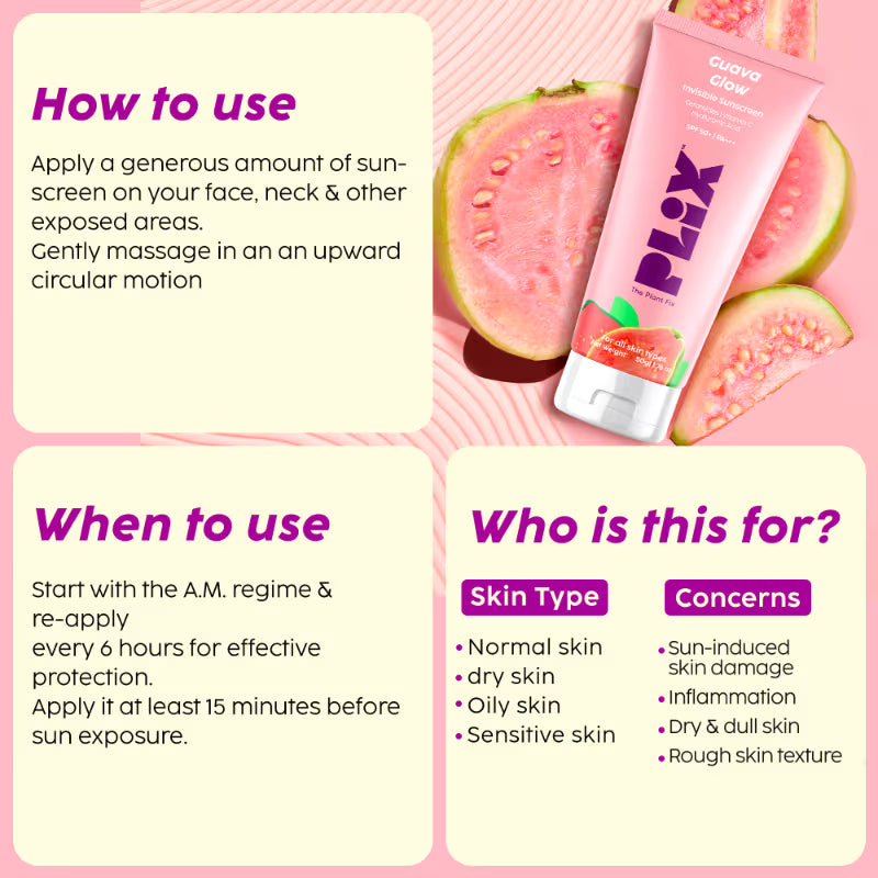 PLIX SPF 50+ Guava Glow Invisible Sunscreen Gel For UV A, UV B Protection with Ceramides and Vit C (50g)