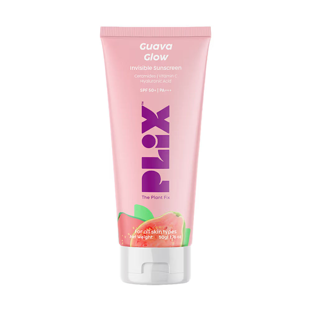 PLIX SPF 50+ Guava Glow Invisible Sunscreen Gel For UV A, UV B Protection with Ceramides and Vit C (50g)
