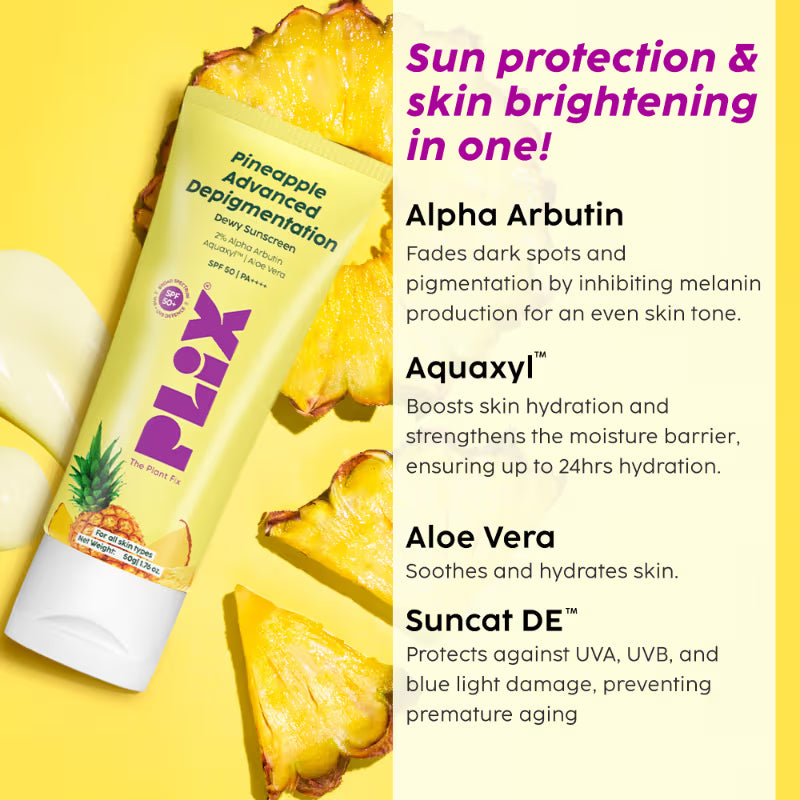 Plix Pineapple Advanced Depigmentation Dewy Sunscreen SPF 50 PA++++ (50g