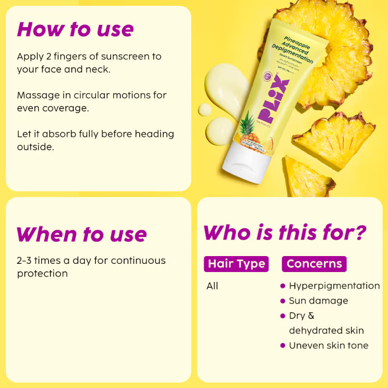 Plix Pineapple Advanced Depigmentation Dewy Sunscreen SPF 50 PA++++ (50g