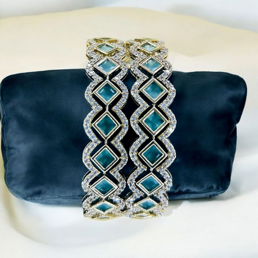 Elegant Green Stone Gold Bangles – Diamond Cut Designer Bangles - 86832