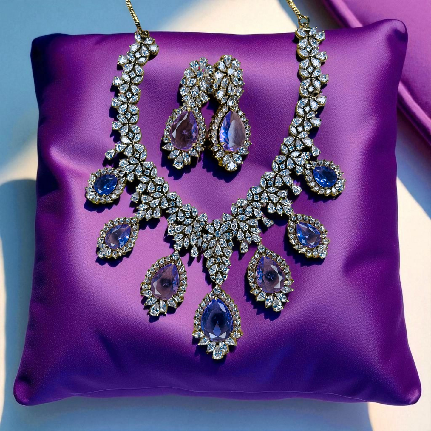 Regal Amethyst Diamond Necklace Set"