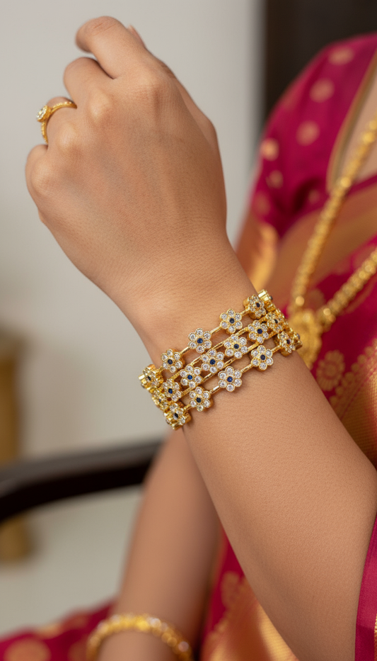 Elegant Floral Gold Bangles – 1 Gram, Designer Statement Jewelry - 86585