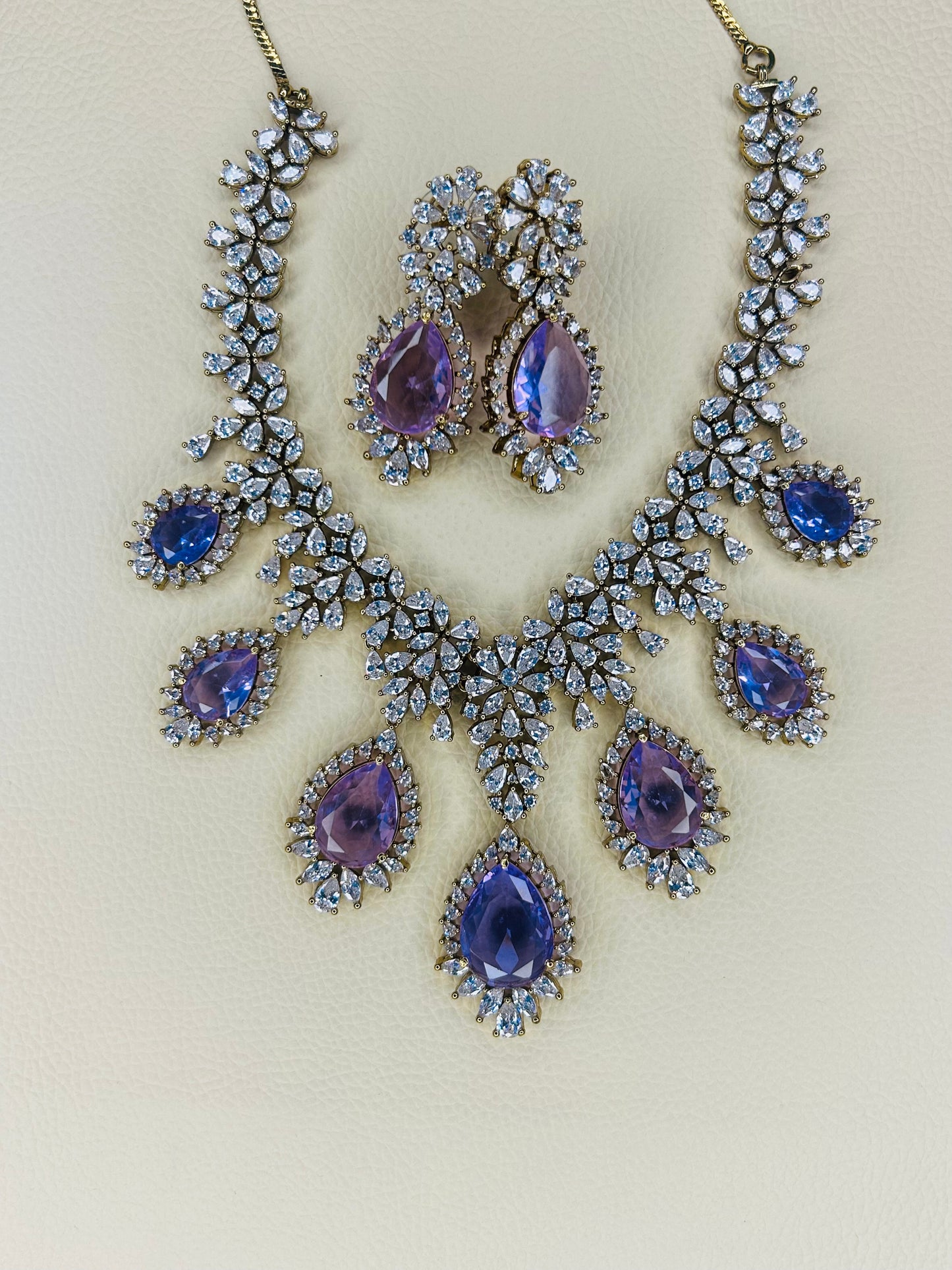 Regal Amethyst Diamond Necklace Set"