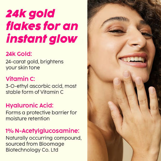 Plix 24k Guava Gold Lightweight Face Serum With Vitamin C & Hyaluronic Acid, Primer For Glowing Skin (30ml