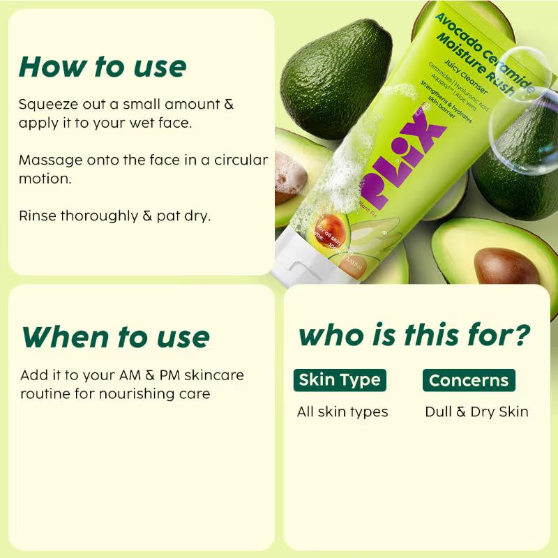 Plix Avocado Ceramide Moisture Rush Juicy Cleanser (100ml)
