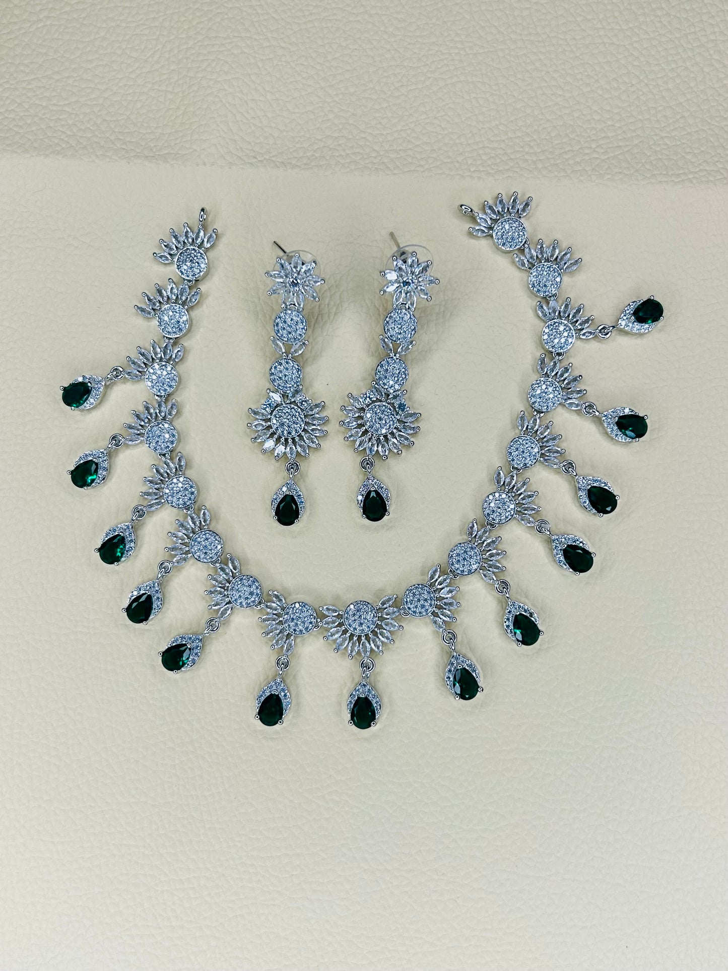 Elegant Silver Necklace and Earring Set with Black Stones