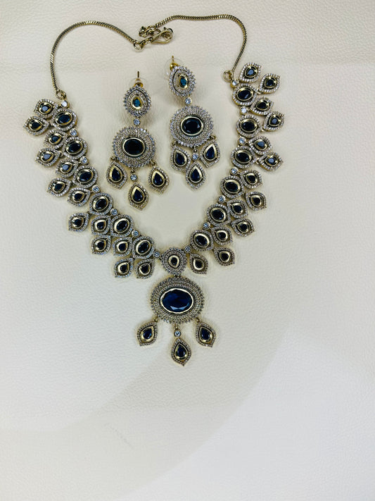 Elegant Royal Blue Gemstone Necklace with Matching Earrings - Traditional Indian Jewelry