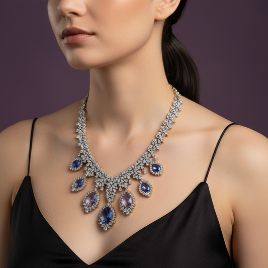 Regal Amethyst Diamond Necklace Set"